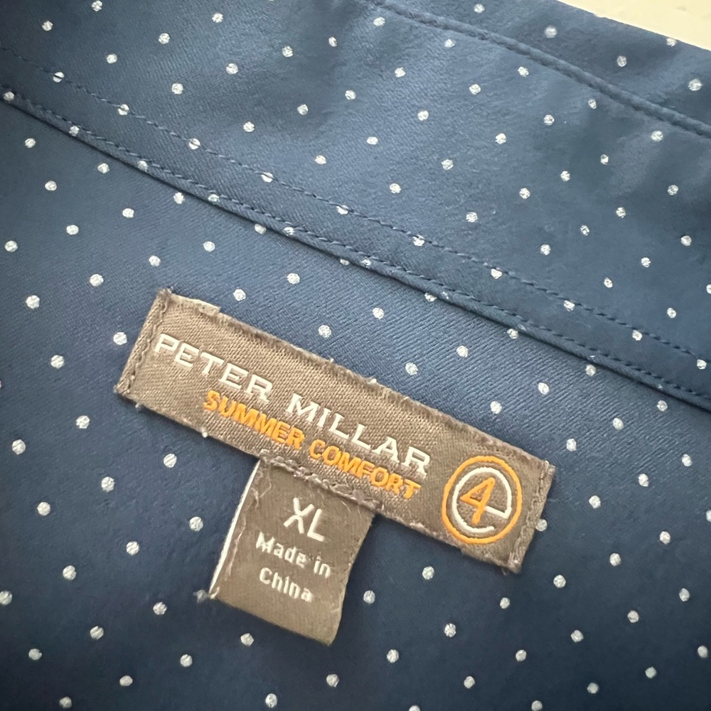 Peter Millar Navy Blue Micro Dot Button-Down Shirt - image 2